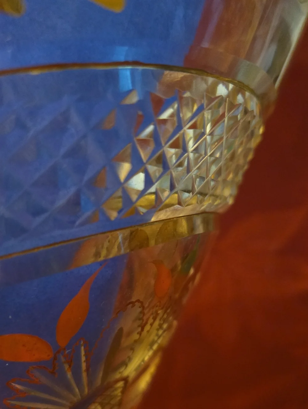 Vintage Bohemian Cut Crystal Vase With Gold Gilding.